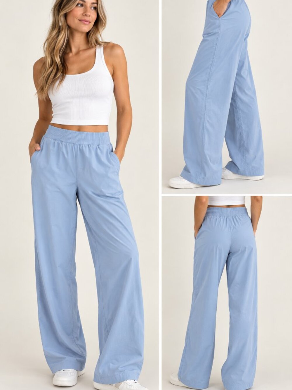 Lululemon Wide Leg Pull On Pants Blue Elastic Waist Size 6